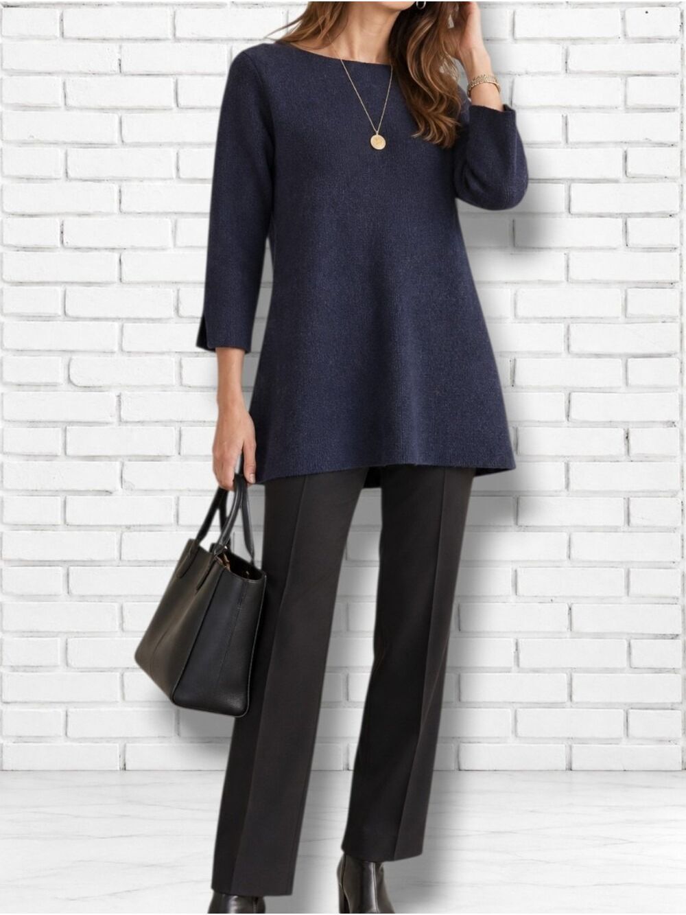 COS Navy Blue Wool Tunic Style Crewneck Sweater Top Size M